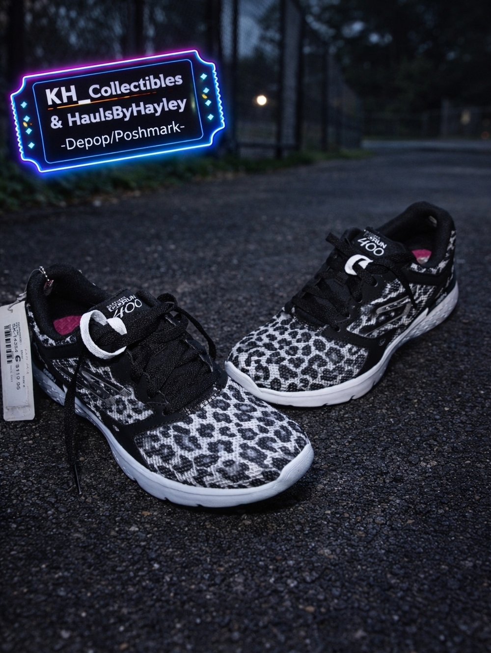 Skechers GO RUN 400 Leopard Print Sneakers NWT Black White Women's Sz 6 SN 14354